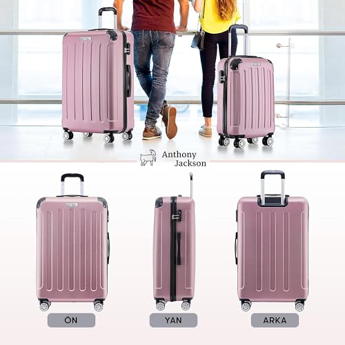 ANTHONY JACKSON 3 Piece ABS Luggage Set – Lightweight Suitcases with Spinner Wheels – 3 Different Sizes – TSA Lock – Hard Shell Travel Luggage for Men & Women - color: Pink