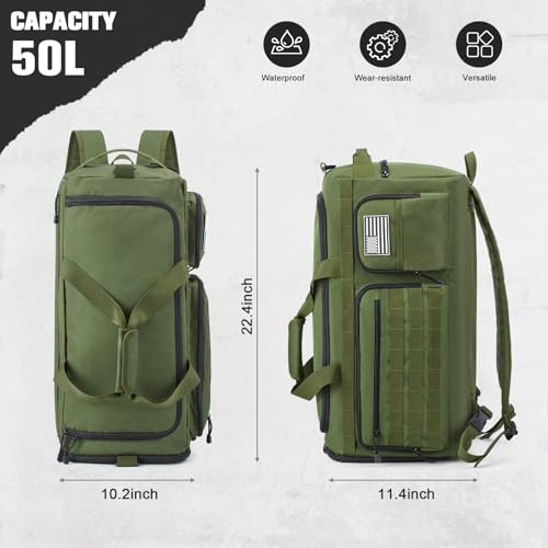 G4Free 3-in-1 Duffle Bag Travel Gym Sports, Large Tactical Duffel Backpack - color: Green