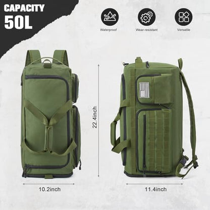 G4Free 3-in-1 Duffle Bag Travel Gym Sports, Large Tactical Duffel Backpack - color: Green