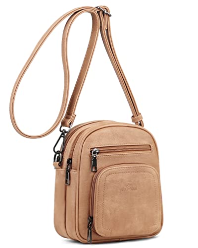 FADEON Small Purses for Women Crossbody Bags, RFID Anti-Theft 4 Card Slots - color: Camel Brown Retro Style