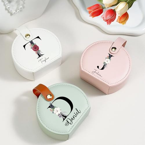 Ships Next Day, Small Travel Jewelry Case with Custom Initial and Name, Personalized Jewelry Box Organizer for Traveling, Half-Moon Design Case with Handle, Graduation Gifts for Best Friends - style: Travel Jewelry Case-Style 06
