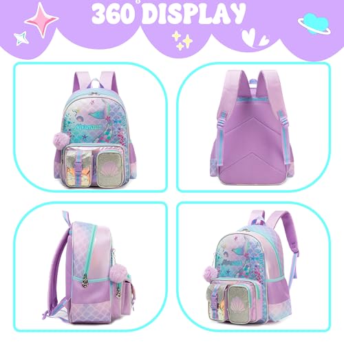 Meetbelify Backpacks for Girls School Backpacks with Lunch Box Pencil Case for Elementary Students Ages 8-10 - color: Purple 01
