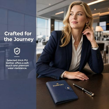 Passport Cover Travel Wallet Holder Case PU Leather Navy Blue - color: Navy Blue