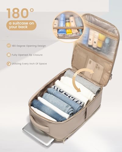 LOVEVOOK Travel Essentials Carry on Backpack 50L Travel Backpack for Women Men,Waterproof TSA Personal Item Travels Bag Airline Flight Approved,Large Carry on Luggage Laptop Backpack with Packing Cube - color: Off-white - Grayish Pink - Dark Brown, size:
