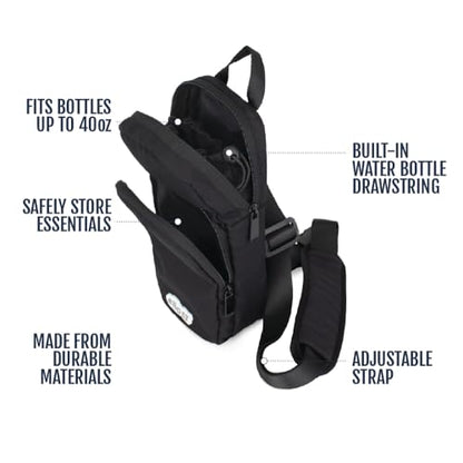 Ello Crossbody Sling Water Bottle Bag | Fits 24oz | Pockets, Adjustable Strap, Drawstring Fastener, Machine Washable - color: Black