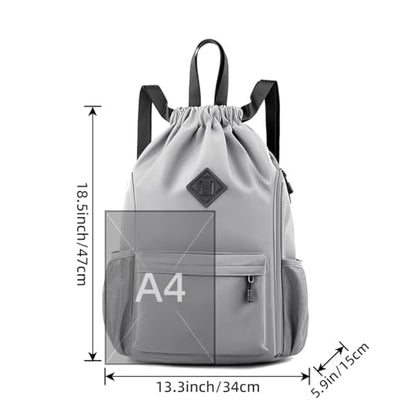 Valleycomfy Waterproof Drawstring Gym Backpack Bag for Men & Women Grey - color: A-grey