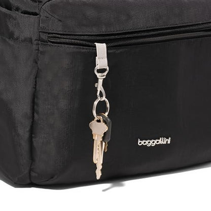 Baggallini Flap Laptop Backpack - 15"x11" Lightweight Work Travel Bag w/Luggage Sleeve & RFID - color: Black