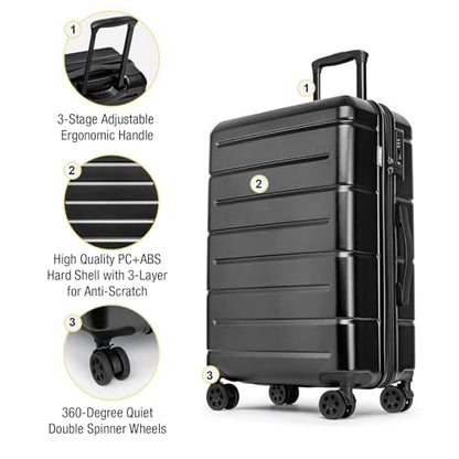 KYME 28 Inch Luggage with Wheels Hardshell Large Suitcase Lightweight Big Checked Luggage with TSA Lock Travel Rolling Suitcase for Women Men Black - color: Black, size: Checked-Large 28-Inch
