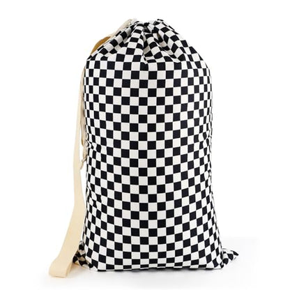 Laundry Bag Backpack for Dorm & Travel, 29 x 18" Large Dirty Bag - color: Black White Checkered
