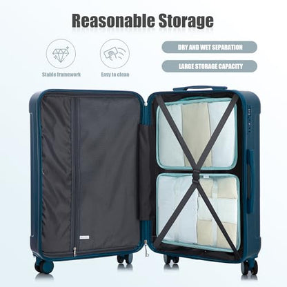 Hardside Luggage Sets, Lightweight Stripes Suitcase with Spinner Wheels, Blue-222 - color: Blue-222, size: 20/24/28 Inch