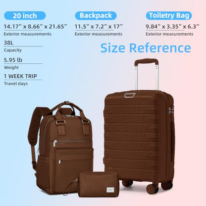 LARVENDER Carry On Luggage 22x14x9 Airline Approved, Suitcases with Wheels - color: Maple-20inch-BP
