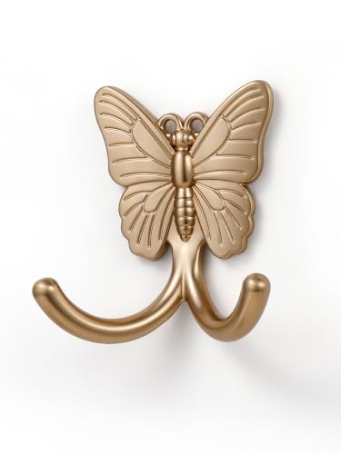 2 Pack Champagne Bronze Butterfly Adhesive Coat Hooks - color: Champagne Bronze