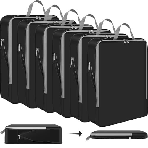 Hosuly 6 Pcs Compression Packing Cubes, 17.3 x 12.6'', Black 01 - color: Black 01