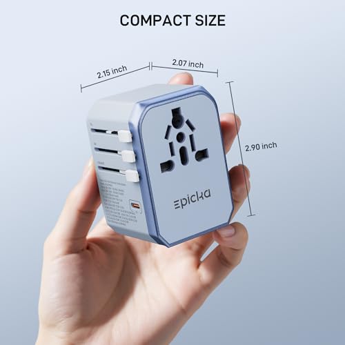 EPICKA 45W Universal Travel Adapter PD&QC, 1AC/3USB-C/2USB-A - style: 45W-5USB(3 USB-C) Blue