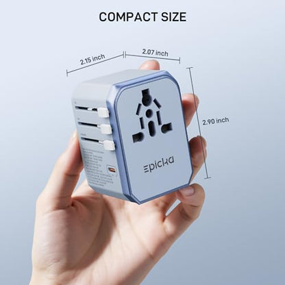 EPICKA 45W Universal Travel Adapter PD&QC, 1AC/3USB-C/2USB-A - style: 45W-5USB(3 USB-C) Blue