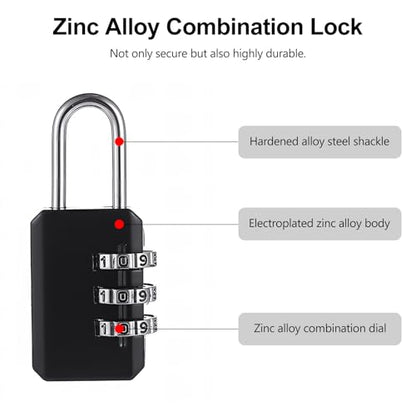 2-Pack Customizable Black Luggage Locks – Set Your Own Combination, Secure Travel Padlocks for Suitcases, Backpacks, and Bags