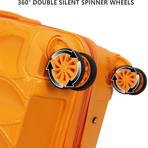 3 piece luggage set hard shell luggage lightweight luggage long vacation luggage set with 8 wheels Spinner Suitcases Suitcase Set Made of ABS+PC (Small, Medium & Large) (Black) - color: tangerine