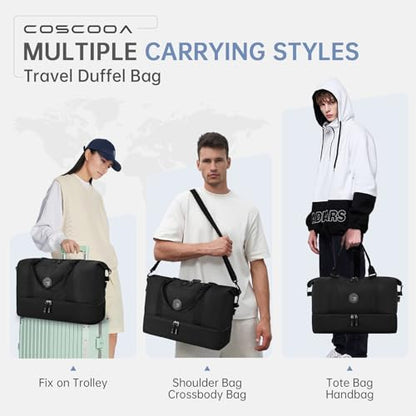 Travel Duffel Bag 18x14x8 Personal Item Bag with Shoe Compartment - color: Brown