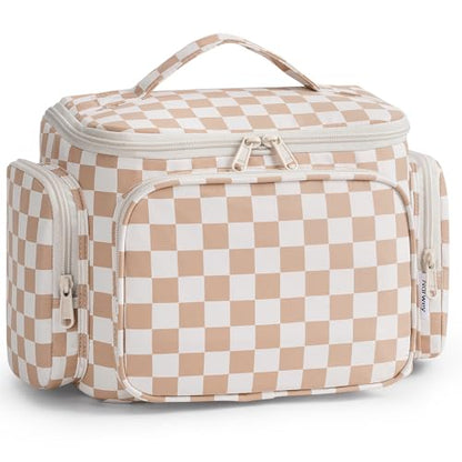 Narwey Hanging Travel Toiletry Bag for Women, Large Makeup Cosmetic Bag - color: A-Brown Checkerboard