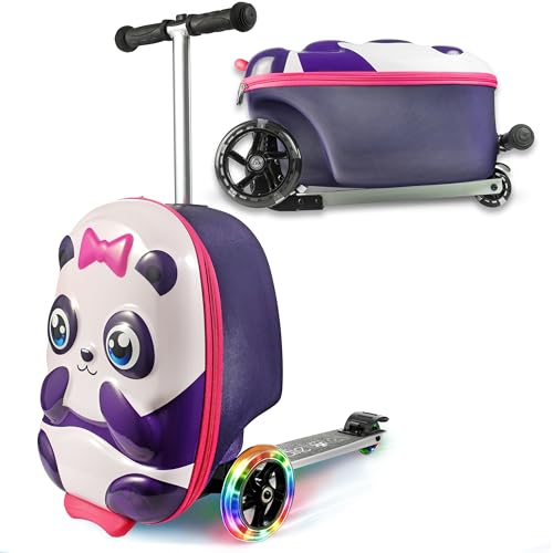KIDDIETOTES Girls Ride-On Scooter Suitcase, Foldable TSA Carry-On Luggage - style: Panda