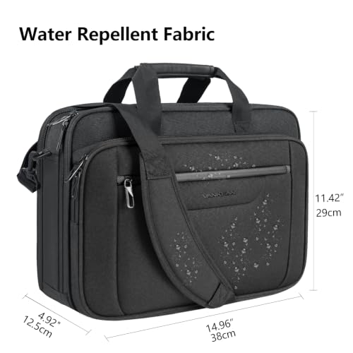 VANKEAN Laptop Briefcase Fits 15.6"-16" Laptop Slim Expandable Shoulder Bag - color: Black-black, size: 15.6"