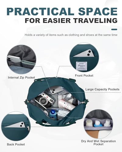 Travel Duffel Weekender Bag Women Tote Carry On Bags With Shoe Compartment - color: H3-DarkBlue, size: Large