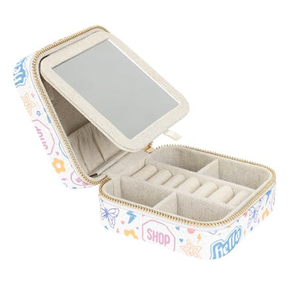 HDE Girls Travel Jewelry Case Organizer with Mirror Small Ring Storage Teen - color: Girly Stickers