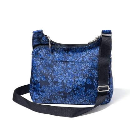 Baggallini Crossbody Travel Bag 11x8.5 Lightweight Water-resistant Nylon Handbag - color: Ink Hydrangea