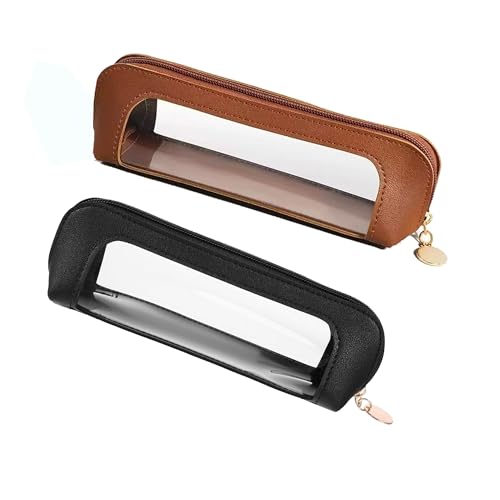 JMKEY PU Clear Waterproof Makeup Bag Double Side Travel Cosmetic Organizer - color: Black,Brown