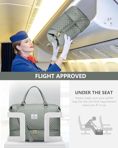 Travel Weekender Duffle Bag for Women: Overnight Bags with Shoe Compartment - color: 4-Green, size: Large