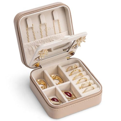 VLANDO Travel Jewelry Case with Mirror, Storage 3 Pairs of Stud Earrings - color: J.Toffee