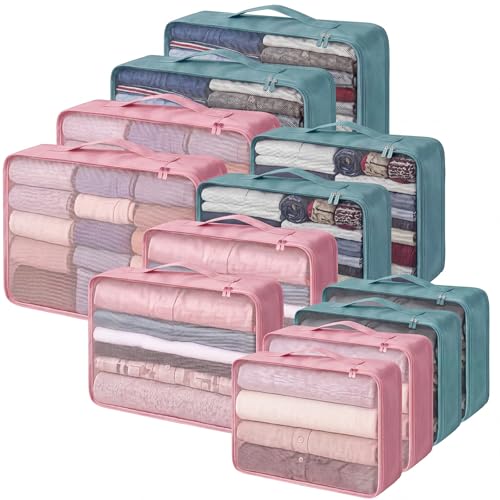 Silkfly 12 Pcs Packing Cubes for Travel,XL, L, M,Classic,Pink, Gray Blue - color: Pink, Gray Blue, size: XL, L, M, style: Classic