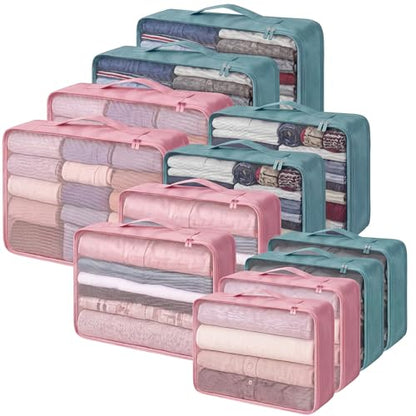 Silkfly 12 Pcs Packing Cubes for Travel,XL, L, M,Classic,Pink, Gray Blue - color: Pink, Gray Blue, size: XL, L, M, style: Classic