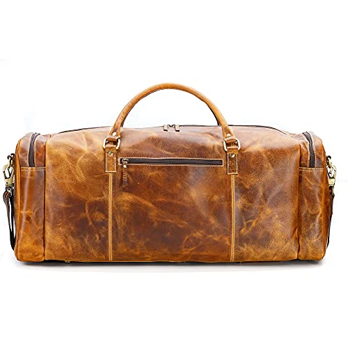 KomalC 28 Inch Leather Travel Duffle Bag, Gym Sports Cabin Holdall - color: Distressed Tan, size: 28 Inches
