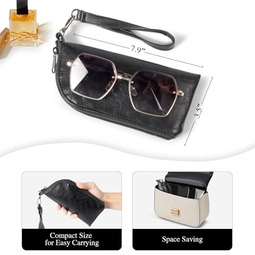 Bukere Double Eyeglass Glasses Case, Soft PU Leather Dual Travel Sunglasses Organizer Pouch Bag with Zipper for Men Women - color: Black