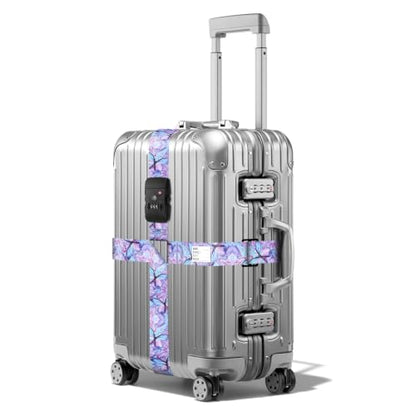 Veki Cross Luggage Straps, TSA Approved with Lock, Purple Butterfly, 1pc - color: Purple Butterfly
