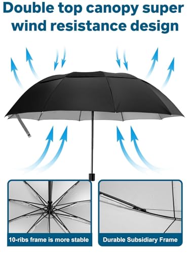 Kalolary UPF 50+ UV Protection Compact Golf Umbrella - color: Black