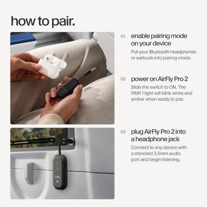 Twelve South AirFly Pro 2, Bluetooth Adapter, Pair 2 AirPods, Black - color: Black, style: AirFly Pro 2
