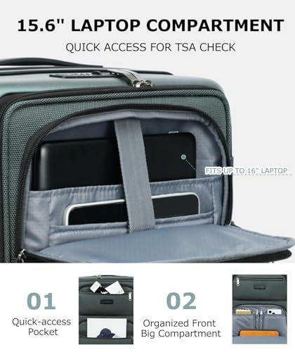 EMPSIGN Carry On Luggage 22x14x9 Airline Approved, 20 Inch, Dark Green - color: Dark Green