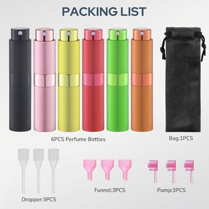 Lulupack Travel Perfume Bottle Refillable, 8ml Cologne Spray Atomizer, 6PCS - color: 6color-2