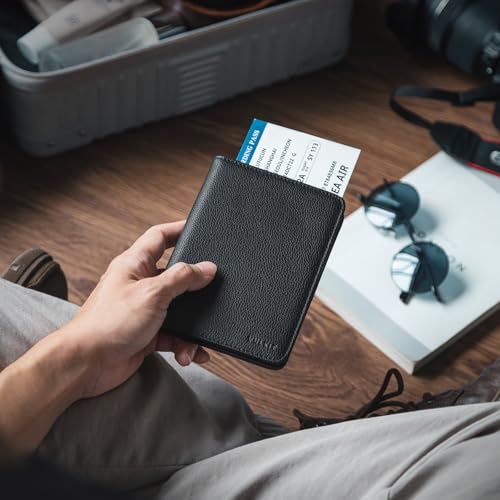 VULKIT Passport Holder Magnetic Closure RFID Blocking Travel Wallet Passport Book Cover Boarding Pass Holder Travel Essentials - color: Grain Black