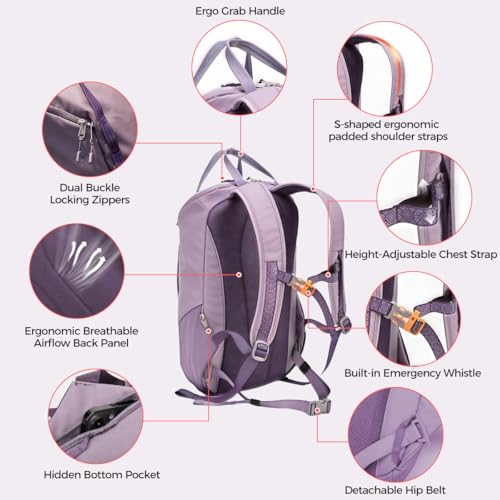 INUK Travel Laptop Backpack, 25L Recycled Waterproof Light Daypack - color: Misty Purple