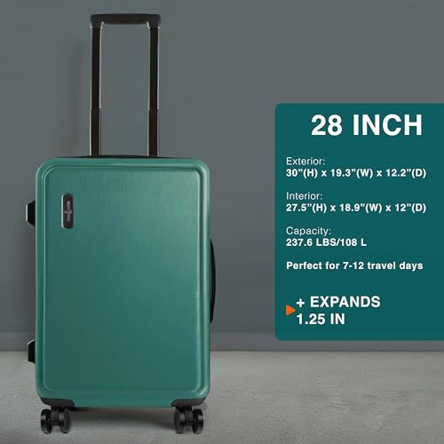 TRAVELARIM 28 Inch Luggage with Spinner Wheels, Hard Shell Suitcase with TSA Locks for Luggage, Travel Large Suitcase, Expandable Hard Shell Suitcases, Green - color: Green, size: Large 28-Inch Checked