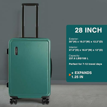 TRAVELARIM 28 Inch Luggage with Spinner Wheels, Hard Shell Suitcase with TSA Locks for Luggage, Travel Large Suitcase, Expandable Hard Shell Suitcases, Green - color: Green, size: Large 28-Inch Checked