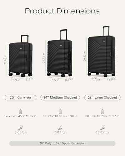 Coolife Luggage 3 Piece Set, Lightweight PC Hardside Suitcases, 20/24/28 - color: Black, size: 3-Piece Set (20/24/28)