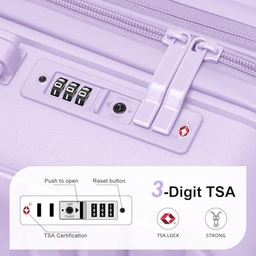 LARVENDER Luggage Sets 3 Piece, Carry On Luggage 20in Suitcase with Wheels - color: Lavender-20inch