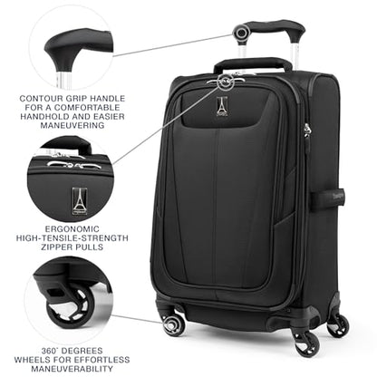 Travelpro Maxlite 5 Softside 2피스 세트 확장 가능한 휴대용 수하물 4개의 스피너 휠/부드러운 언더시트 토트, 경량 여행 가방, 남성 및 여성용, 블랙