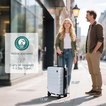 Luggage Sets 3 Piece, 100% PC Hardside Luggage with Spinner Wheel TSA LOCK Lightweight Quiet Suitable for Men and Women, Family Y01 Silver 20/24/28(Diagonal stripes) - color: Silver, size: 20"/24"/28"-Non-Expandable