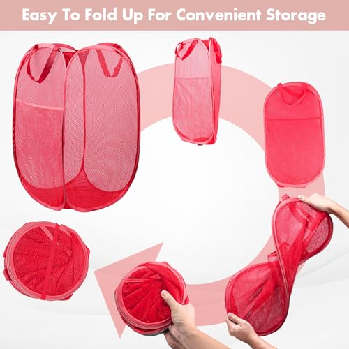 2 Pack Pop Up Laundry Hampers, 70 L Collapsible Foldable Mesh Basket, Red - color: 2 PCS Red