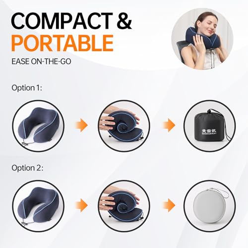 Travel Neck Pillow for Sleeping,100% Pure Memory Foam, Soft Head Support - color: Navy Blue
